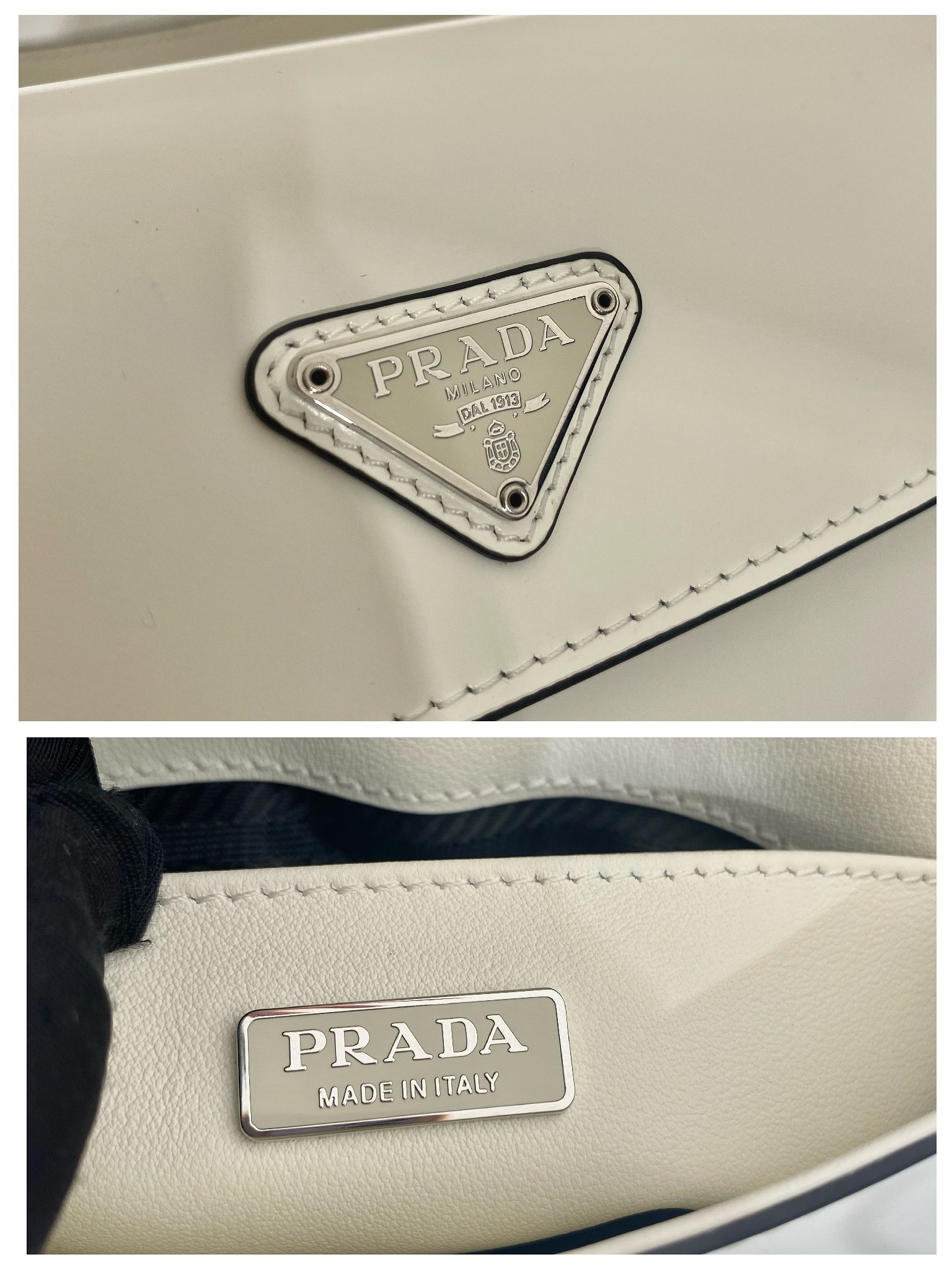 Prada Cleo Brushed Leather Shoulder Bag With Flap White 1BD311